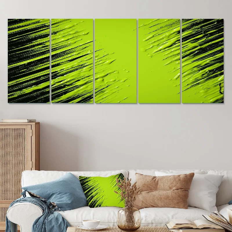 large geometric tropical canvas paintings-Designart "Tropical Fusion Collages" Green Abstract Collages Set Of 5 - Modern Oversized Wall Decor Art For Living Room