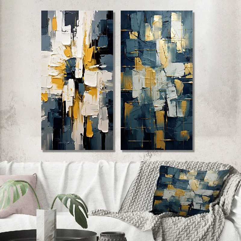 colorful tropical geometric wall art-Designart "Yes To Everything Abstract Nova Blue" Abstract Painting Wall Art Set of 2 - Modern Printed Wall Décor