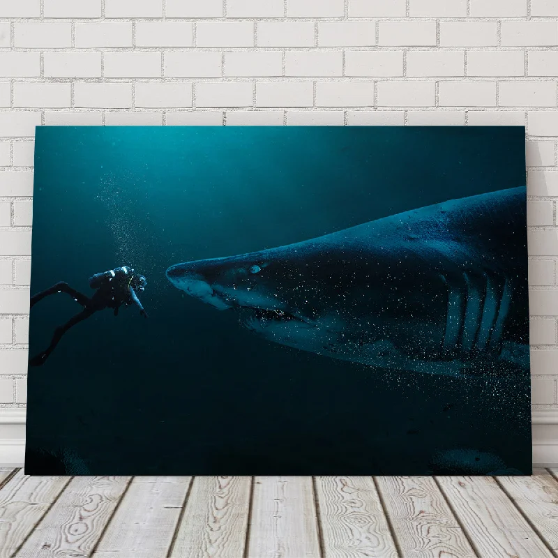 tropical contemporary large paintings-Diver and Shark