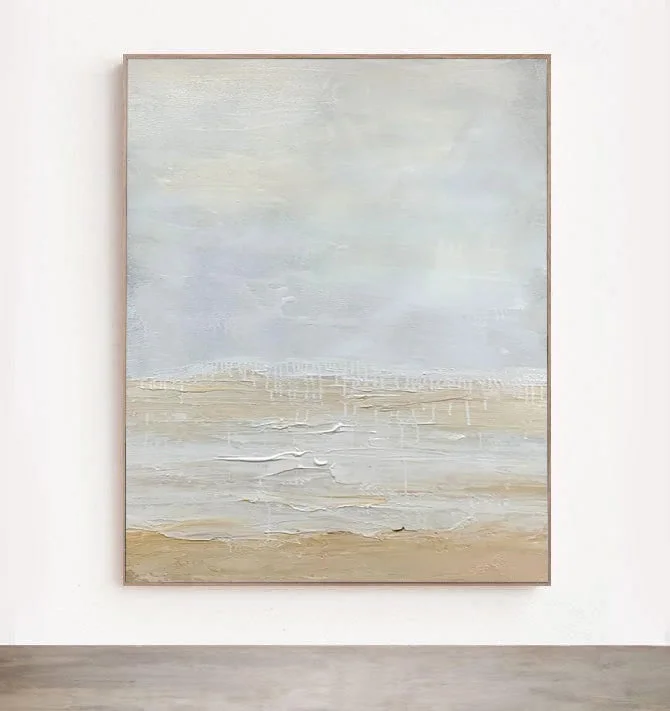 artistic modern cityscape paintings-Modernistic - Extra Large White and Beige Wall Art Oil Painting