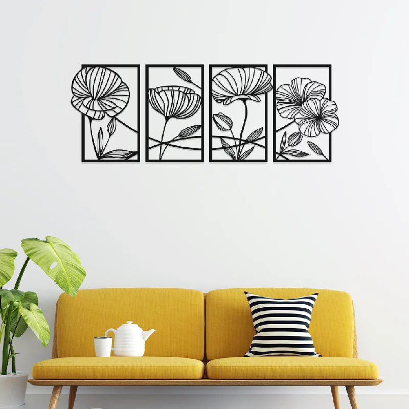 geometric tropical cityscape canvas paintings-Flower Family Sets Metal Wall Art