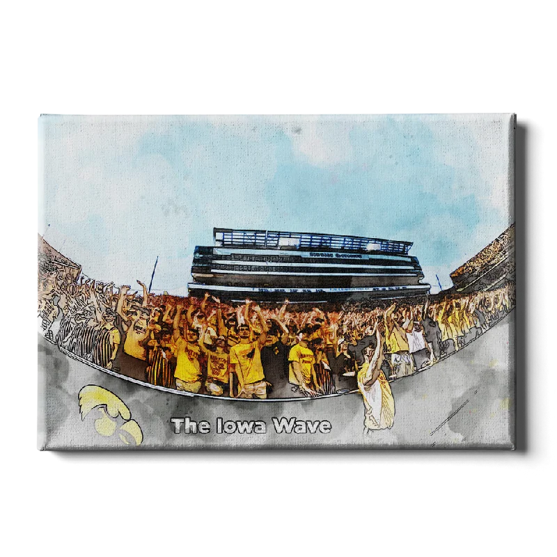 abstract coastal cityscape wall paintings-Iowa Hawkeyes - Iowa Wave Watercolor