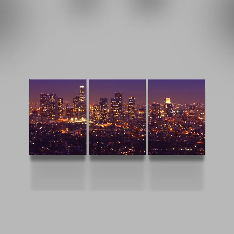 oversized cityscape retro floral paintings-LA Skyline Canvas Set