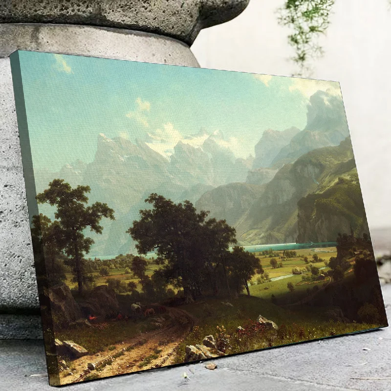 tropical cityscape vintage wall paintings-Lake Lucerne Canvas Set