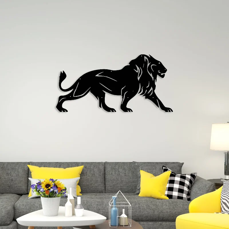 creative tropical abstract geometric paintings-Lion Walking Metal Wall Art