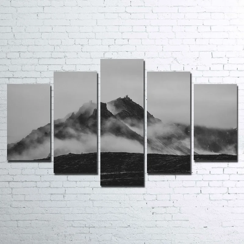 modern coastal floral canvas paintings-Misty Peaks Canvas Set