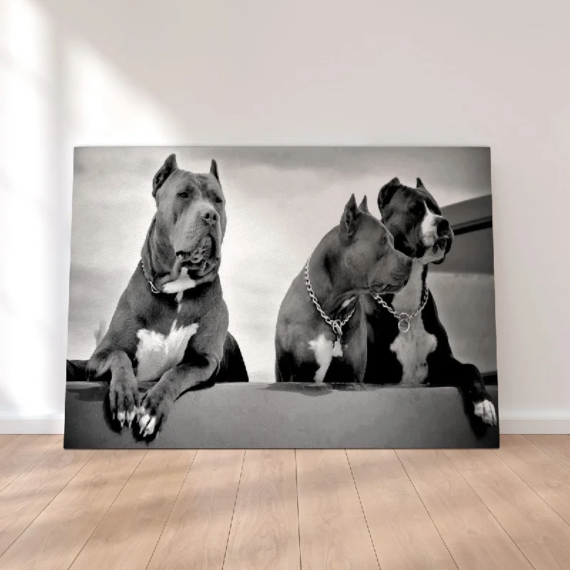 vintage geometric cityscape floral paintings-Pit Bulls Canvas Set