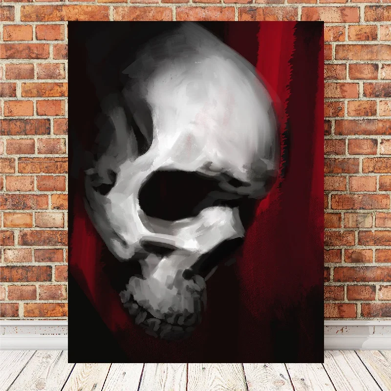 bold modern geometric floral paintings-Profile of Red Skull