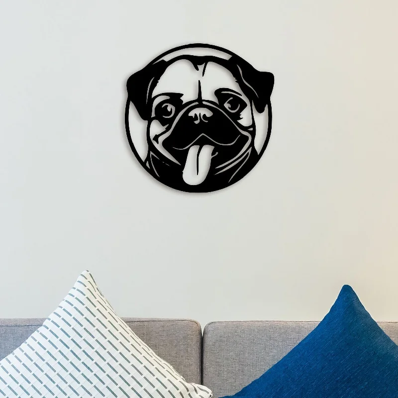 artistic abstract geometric cityscape paintings-Pug Face Metal Wall Art