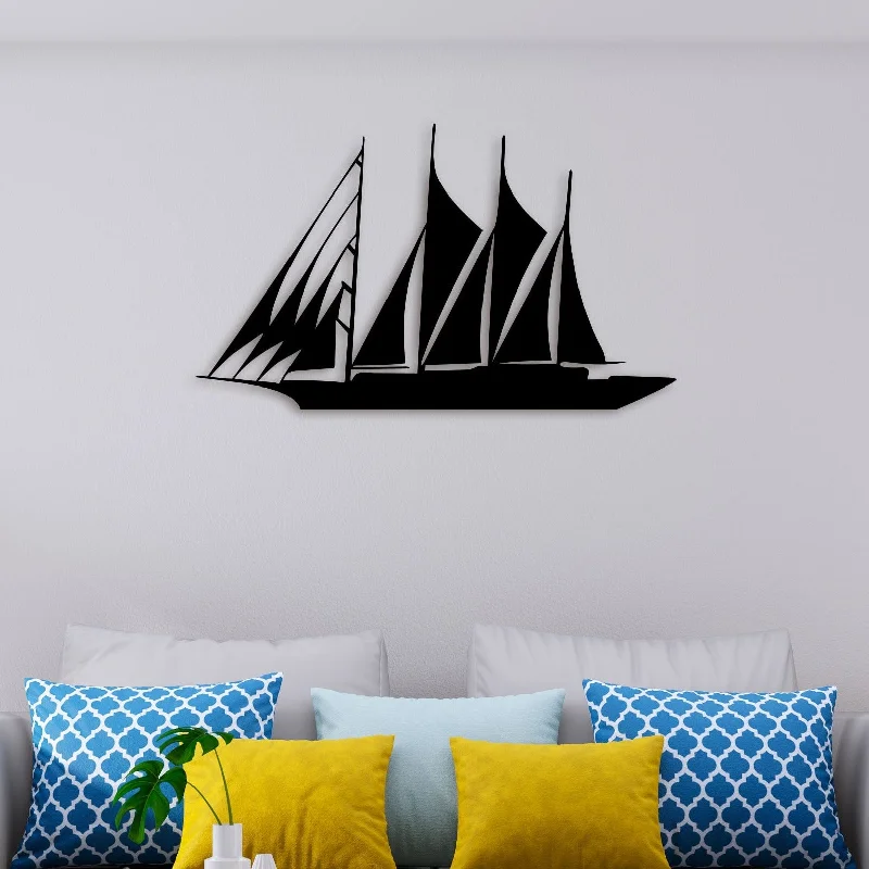 contemporary tropical canvas art paintings-Ship On Sea Metal Wall Art