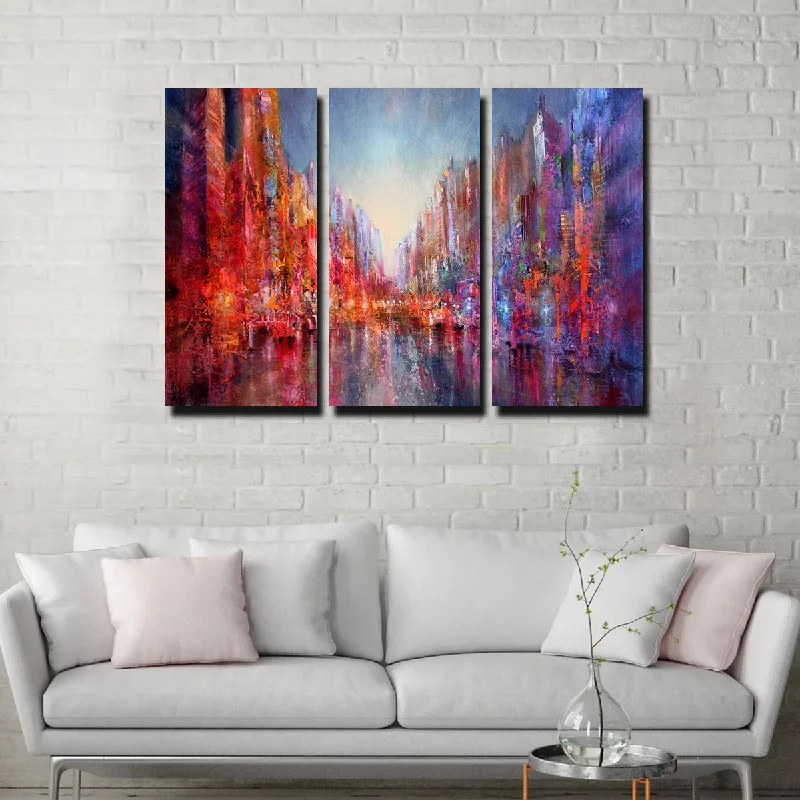 abstract tropical cityscape canvas art-Stadt am Fluss