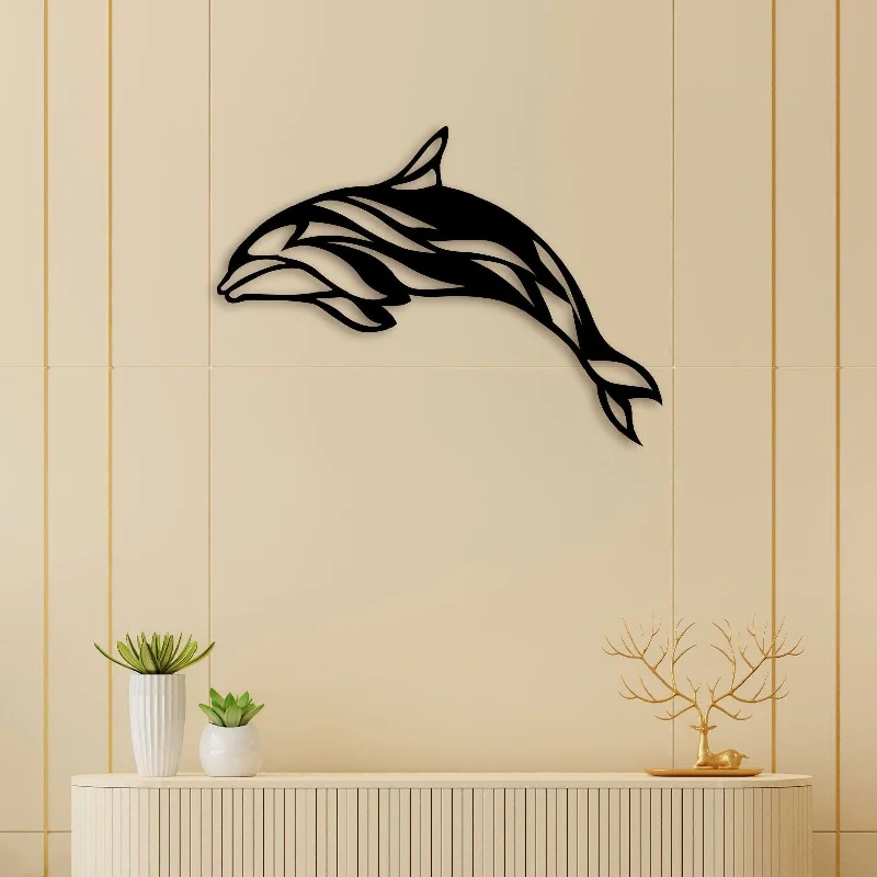 coastal cityscape geometric art paintings-Dolphin Fish Metal Wall Art