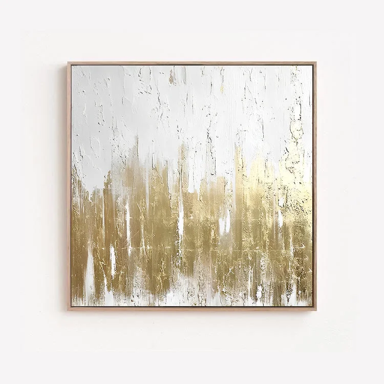 bold contemporary tropical nature paintings-Lux - White and Gold Wall Art Oil Painting on Canvas